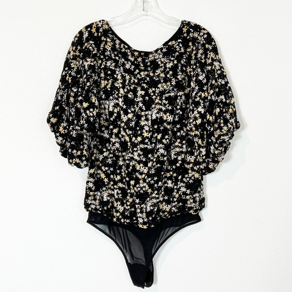 Free People Tops - FREE PEOPLE INTIMATELY DESSA WOMEN BLACK FLORAL BODYSUIT SIZE MEDIUM BRAND NEW